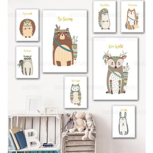 Nordic minimalist art style cartoon animal picture poster print painting childrens room living room wall art wall canvas WEIWEI