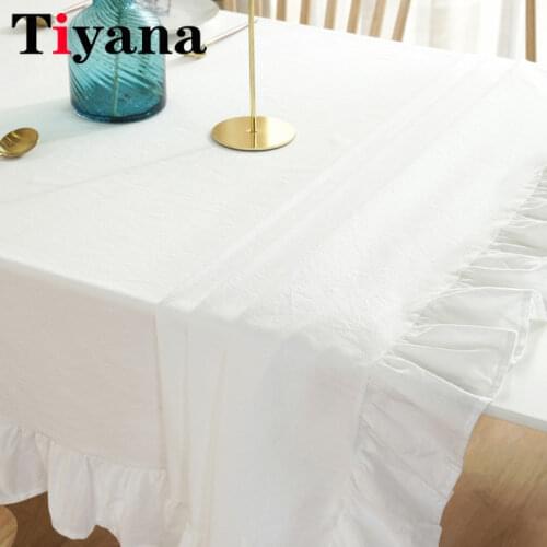 Modern Solid Cotton Line Tablecloth Simple Lotus lace Design White Tea Table Cover Wedding Party Desk Home Decor JK327Y