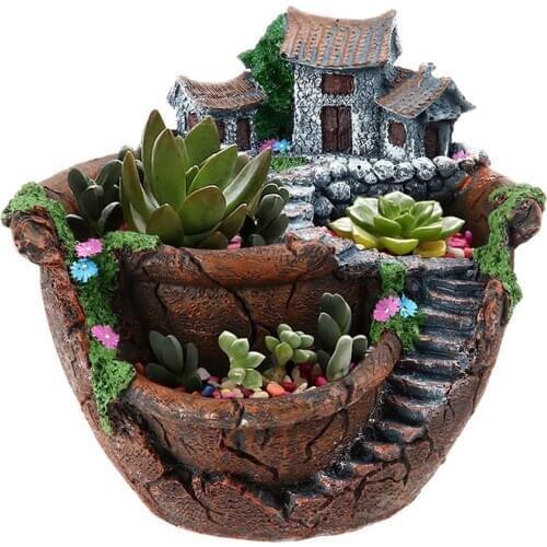 Fairy Garden Planter Flower Plant Pots with Sweet House Unique Design for Home Decoration Flower Bed Flower Pot