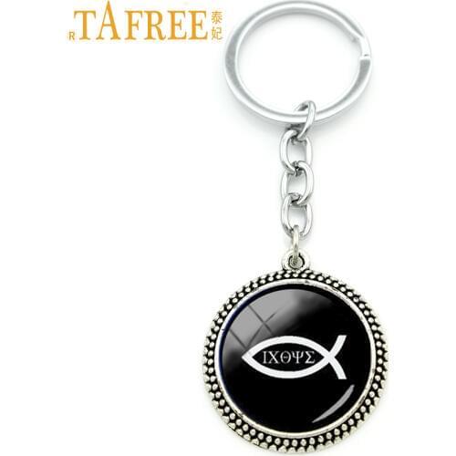 TAFREE Cute animal art pendant keychain fashion men jewelry Christian Fish Ichthus jesus religion culture key ring holder KC287