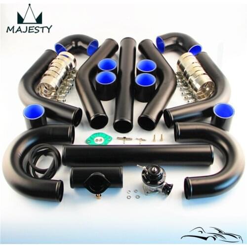 2.36" 60mm Universal Intercooler Pipe Piping Kit + BOV Turbo Blow Off Valve Kit Black