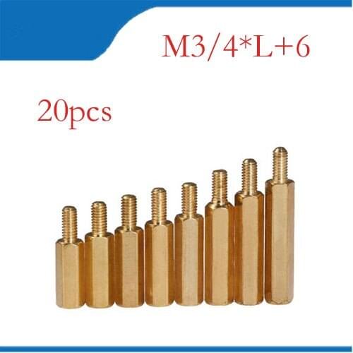 20 PC/lot) M3,M4 *L+6mm Hex Nut Spacing Screw Brass Threaded Pillar PCB Standoff Spacer hw040