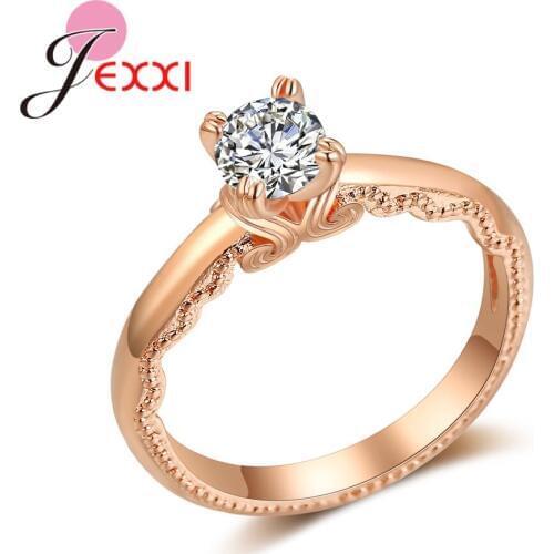 Vintage Styles Design Rose Gold Color Ring Four Claws Round Crystals For Women Bridal Anniversary Bands Jewelry Anillos