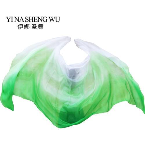 Belly Dance Veils Handmade Tie-dye Natural Silk Belly Dance Veil Green+Light green+White Colors 250/270*114 cm Dance Accessories