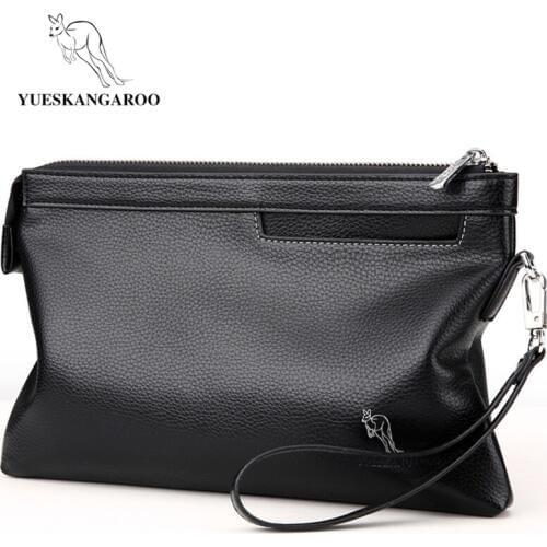 YUESKANGAROO Brand Leather Envelope Men Clutch Bag For Phone High Capacity purse Male Clutch Wristbands Zipper Mens Long Wallet
