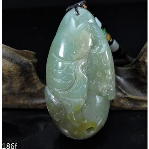 Jade Jewelry Certified Hetian Jade Pendant Hand-Carved Fish&Creel Jadeite Necklace Pendant Gift No Treatment 186f