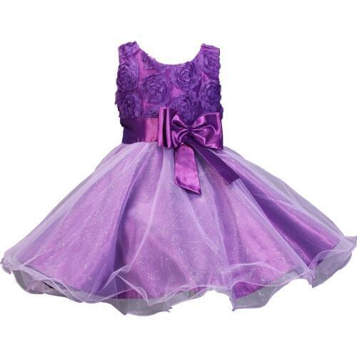 Clearance! Girls Party Dresses Rose Flower with Big Bow Girls Wedding Dresses Children Princess Clothes Formal Ball Gown Vestido