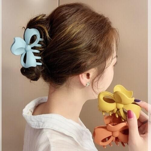 Women Girls Bow Hair Claw Clamps Plastic Hair Crab Fashion Hair Claw Clip Solid Color Hairpin Large Size Hair Accessories Luxury