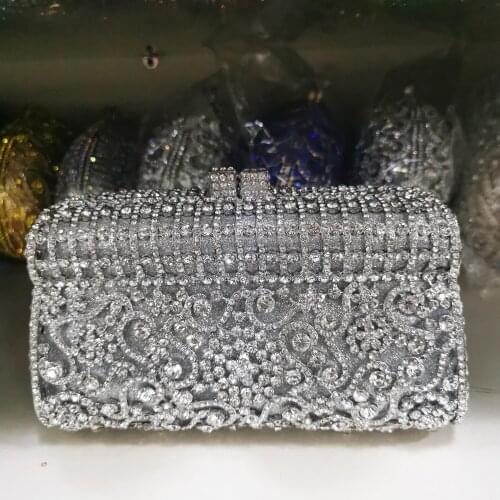 Women Black Red Silver Gold Color Crystal Evening Bag Clutch Bags Bridal Rhinestone Handbags Party Dinner Box Minaudiere Purse