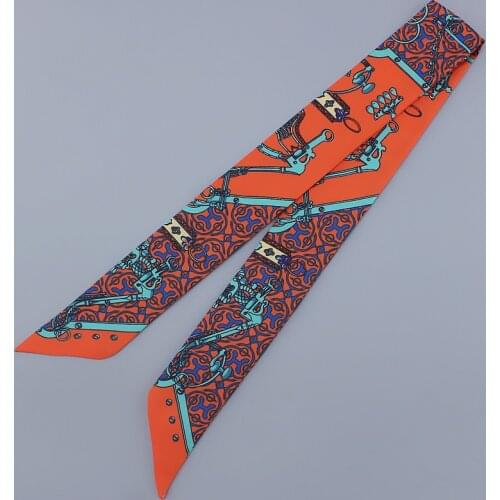 New Twill Scarves For Women Retro Printed Handle Bag Ribbons Fashion Skinny Long Narrow Foulard Rope Female Accessories Shawl