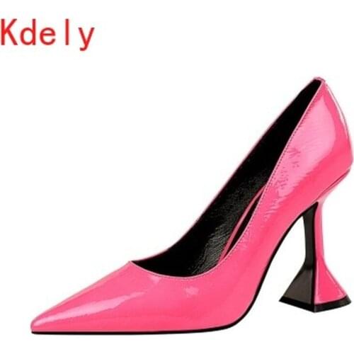 2021 New Style Women Pointed Toe Rose Red Shallow Mouth Party & Night Blue Stiletto Heels Lady Fashion Black Office Heel Shoes