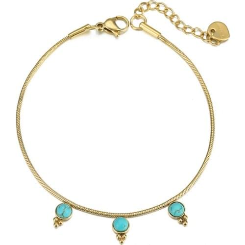 Bohemian Turquoise Hand Bracelets For Women Stainless Steel Gold Color Bangles Trendy Geometry Chains Fashion Jewelry Accessory