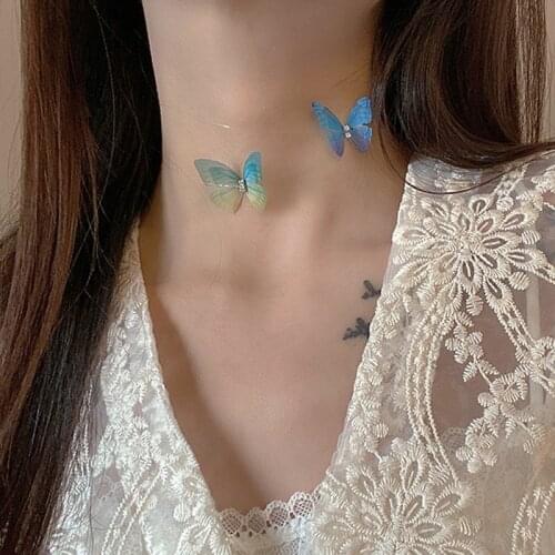 Colorful 3D Butterfly Choker Collar for Women girls Bohemian Butterfly Choker Collar elegant Fashion Neck Chain clear chain