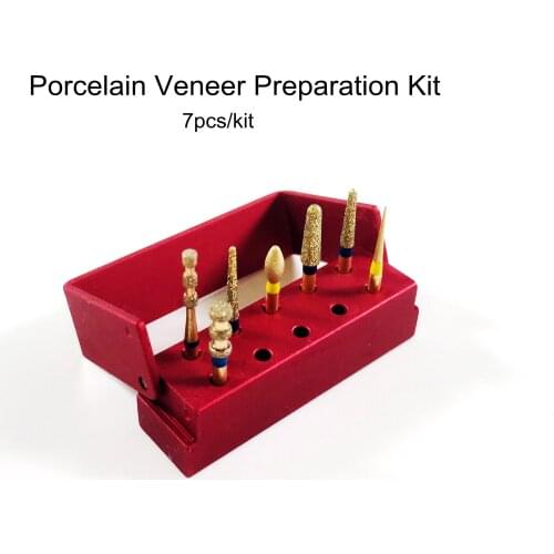 1Box Dental Porcelain Veneer PreparationTeeth Diamond Bur Gold 7Pcs/Box