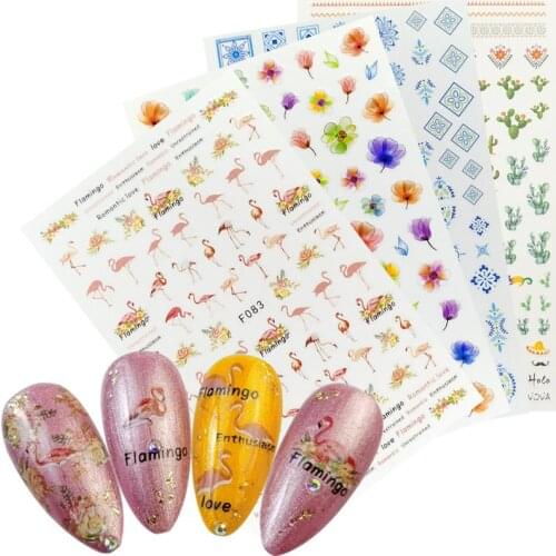 1 Sheet 3D Nail Art Slider Wraps Flamingo Flower Cactus Fruit Adhesive Sticker Manicure Decoration Nails Accessories