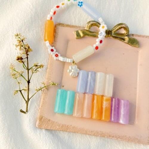 10Pcs Ins Trendy Green Purple Cylindrical Beads For DIY Making Earrings Necklace Bracelet Jewelry Accessories