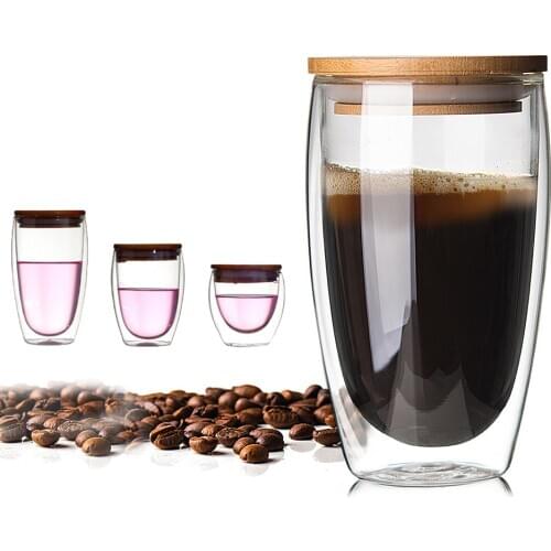 250ml/350ml/450ml Heat-resistant Double Layer Wall Glass Cup Handmade Healthy Drinkware Mug Transparent Coffee Tea Mugs With Lid