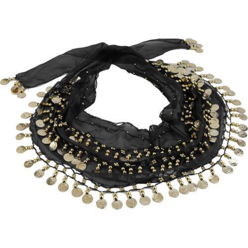 3 Rows 128 Gold Coins Belly Dance Costume Hip Scarf Skirt Belt Wrap Waist Chain 150*20cm Colorful