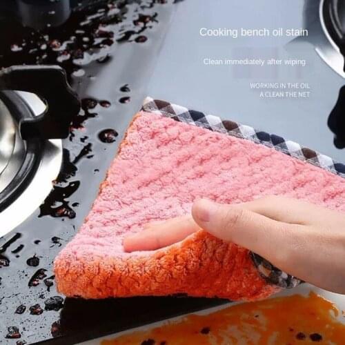 5PCS Kitchen Daily Dish Towel Dish Cloth Rag Non-stick Oil Thickened Table Cleaning Cloth Absorbent Scouring Pad Kitchen Items
