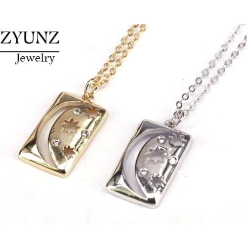 6PCS, Fashion Choker Necklace Charm Moon Star Pendant CZ Copper Chain Necklaces for Women Best Party Jewelry Gift