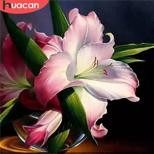 HUACAN Diamond Art Painting Lily Flower Square/round Mosaic Embroidery Floral Cross Stitch Home Decor Wall Stickers