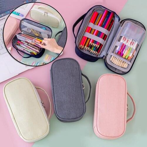 Big Capacity Pencil Bag with Handle Double Layer Durable Multifunctional Zipper Stationery Holder for School Students GDeals