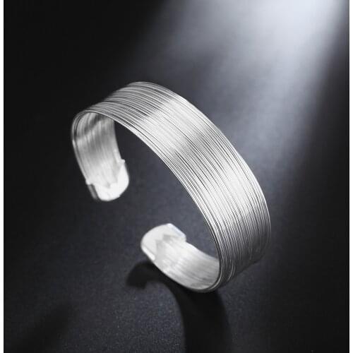 Hot 925 Sterling Silver Bracelets for Women Retro elegant lines bangles Fashion Wedding Party Jewelry Girl Christmas Gifts