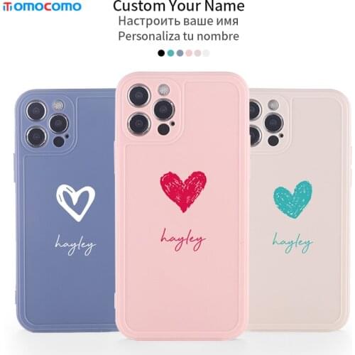 Custom Initials Name Heart Phone Case For iPhone 11 12 13Pro Max Mini XS XR 7 8Plus Liquid Silicone Personalised Cover Bumper