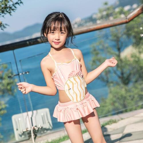 Girls Sleeveless Fish Three-Dimensional Printing Frilled Beach Swimsuit One Piece Bathing Suit for Kids 85-150cm