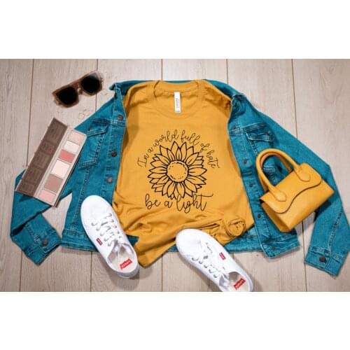T-shirt for women, Sunflower Be a light tshirt Mustard Yellow Women Fall cotton Ladies summer shirt Streetwear Female Clothes