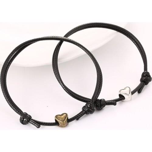 HTZZY Vintage Heart Bracelets for Women Handmade Red black Rope Chain Fashion Jewelry Couple Bracelet Gifts 2 Pcs/set