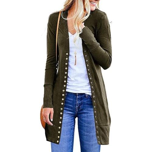 X-Long Button Knitted Sweaters Woman Fashion Autumn Long Sleeve Single Breasted Cardigan Coasts Slim Solid Outwear Coat WDC3445