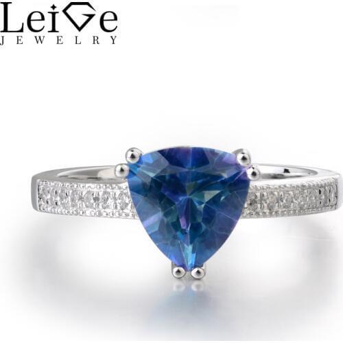 Leige Jewelry Paraiba Gemstones 925 Sterling Silver Trillion Cut Engagement Rings Romantic Gifts For Woman