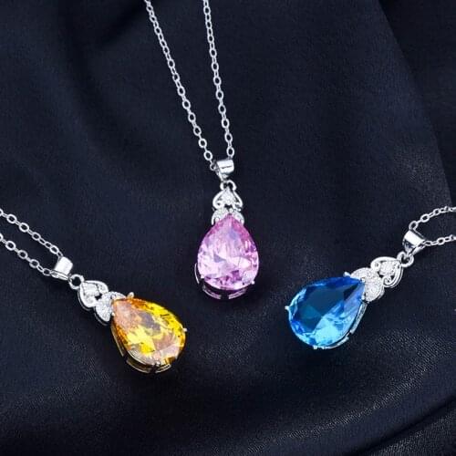 Hot Sale Fashion Jewelry S925 Water Drop Cubic Zircon Luxury Pendant Necklace For Women Wedding Engagement Anniversary Gifts