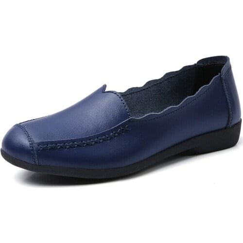 Big Size Flats Shoes Womens Casual Slip On Work Mom Loafers Non-Slip Solid Color Casual Fashion