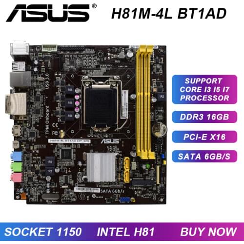 For ASUS H81M-4L BT1AD DP_MB H81 desktop LGA1150 DC power supply pc motherboard DDR3 HDMI Used Motherboards