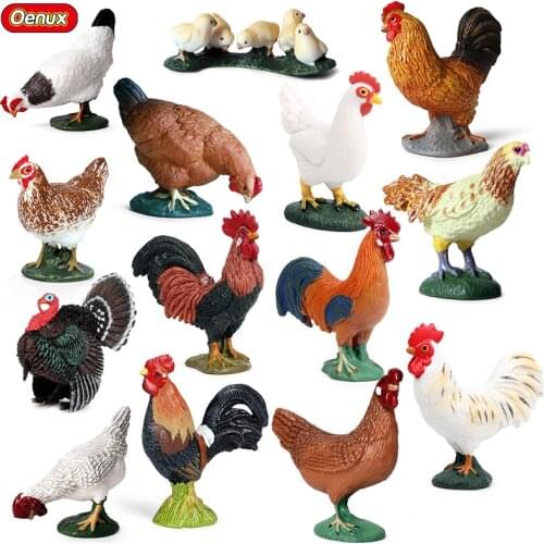 Oenux Lovely Farm Animals Hen Turkey Chook Chicken Cock Action Figure Model Figurines Poultry Miniature Educational PVC Kid Toy