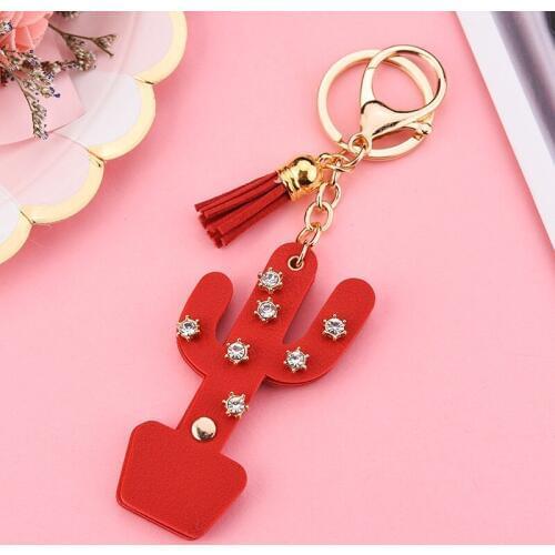 Cute Tassel Car Keychain For Women Men Cactus Key Ring Holder Korean Key Chains Charm Bag Accessories Gift