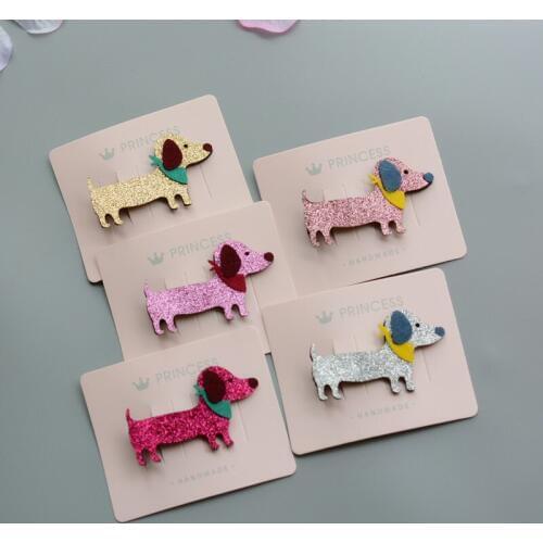 Boutique 10pcs Fashion Cute Glitter Sausage Dog Hairpins Solid Animal Dog Hair Clips Hair Accessories Princess Headwear