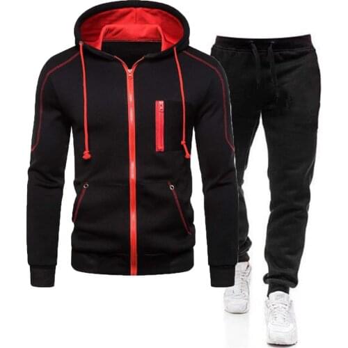 2021 Mens Autumn Winter Tracksuit Zipper Hoodie and Pants 2 Piece Casual Sportswear Jogger Suit Fitness Sweatshirt Cardigian