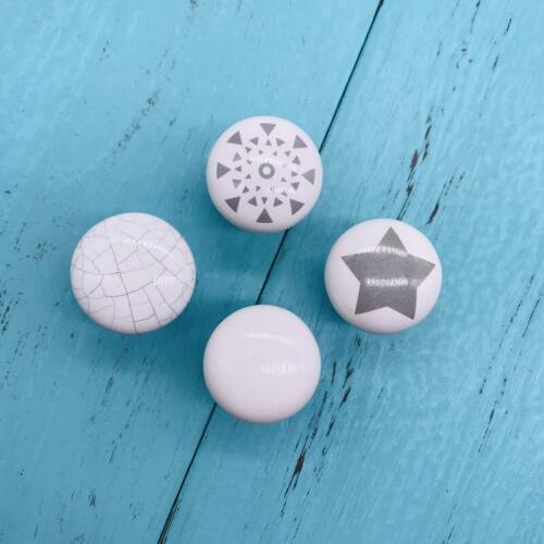 Set of 8 Grey & White Round Ball Hand Painted Ceramic Knob Cabinet Drawer Pulls Euro-Style Ceramic Kitchen Door Handles