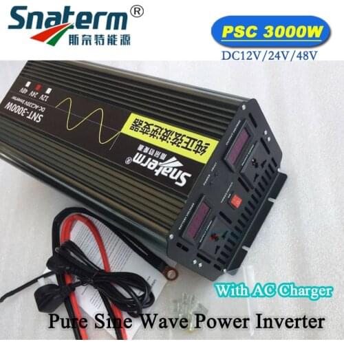 Pure Sine Wave Solar Inverter 3000W Power Inverter Generator High Voltage Converter 12V/24V/48V DC to 220V AC with AC Charger
