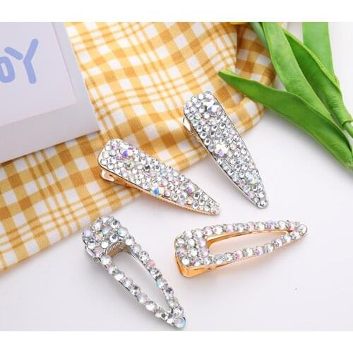 New Women Girls Shining Rhinestones Waterdrop Shape Hair Clips Gold Silver Hairpins Barrette Headband Fashion Hair Accessories