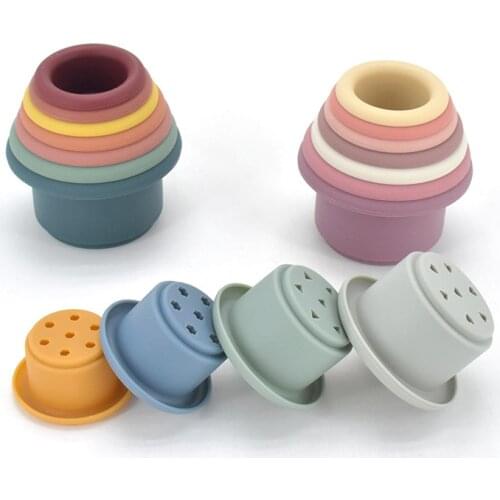 Montessori Educational Toys Baby Silicone Stacking Cups Colorful Intelligence Gift Folding Tower Toys Infant Bath Play Water Set