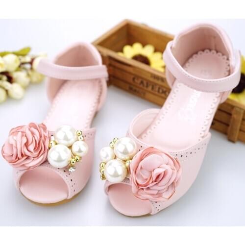 Girls shoes Fashion Baby girls shoes with rose flowers and beads Children sandals with fancy flower 501-48