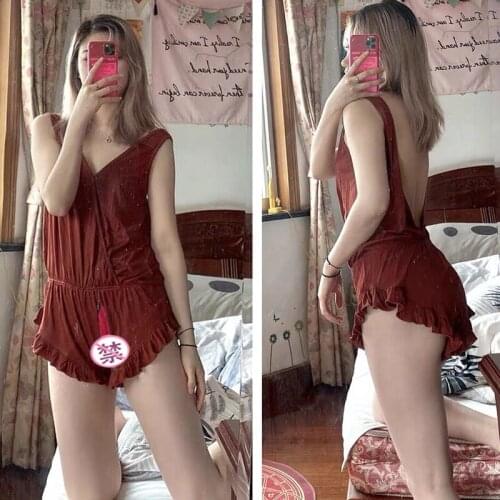 Outdoor Sex Romper Clothes Women Hot Sexy V Neck Backless Double Hidden Zipper Open Croch Crotchless Lingerie Jumpsuits Bodysuit