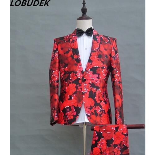 Jacket+pants) Male slim suits England style Formal 2 piece sets Wedding dress Party Celebration Outfit Host show stage costumes