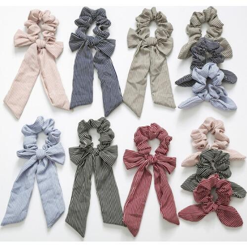 New Bow Streamers Hair Ring Fashion Ribbon Girl Hair Bands Scrunchies Ponytail Hair Striped Girl Holder Rope Hair Accessories
