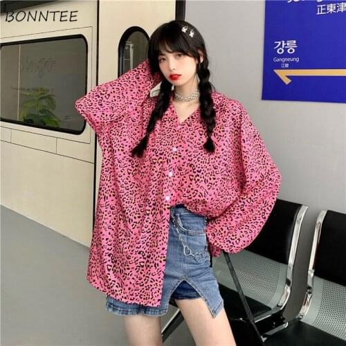 Shirts Women Sexy Leopard Long Sleeve Female Tops Trendy Club 2021 Summer Korean Style Single Breasted Harajuku Feminino Clothes