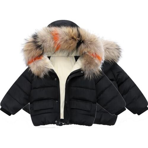 Infant baby boys Padded Hooded Jackets Kids Plush Fur Collar Down Overcoat Winter children 1-6 Yrs Fashion Cotton-Padded Clothes
